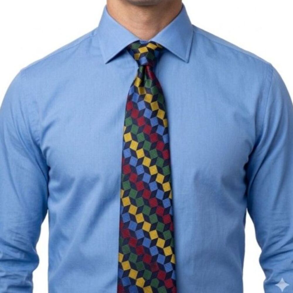 Colours By Alexander Julian Navy Multicolored Geometric Print 100% Silk Tie